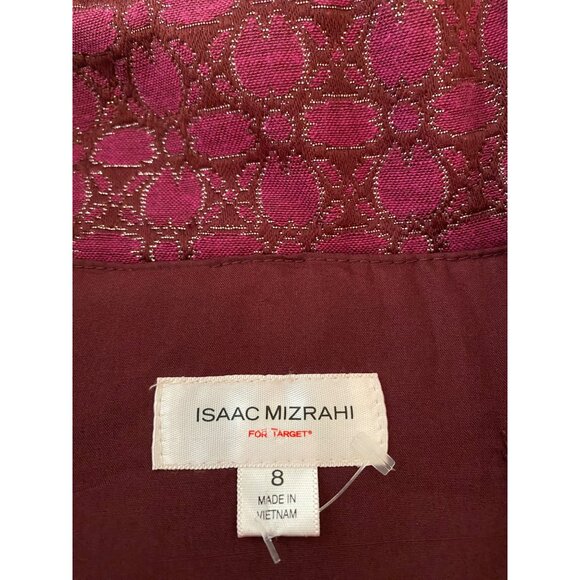 Isaac Mizrahi Double-Breasted Fuchsia Silver Sparkles Jacquard Coat Size 8 - Picture 3 of 11